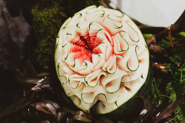 istock Fruit and vegetable carvings, Display thai fruit carving 1091389890