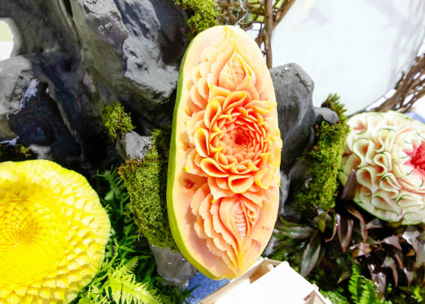 istock Fruit and vegetable carvings, Display thai fruit carving 1091389892