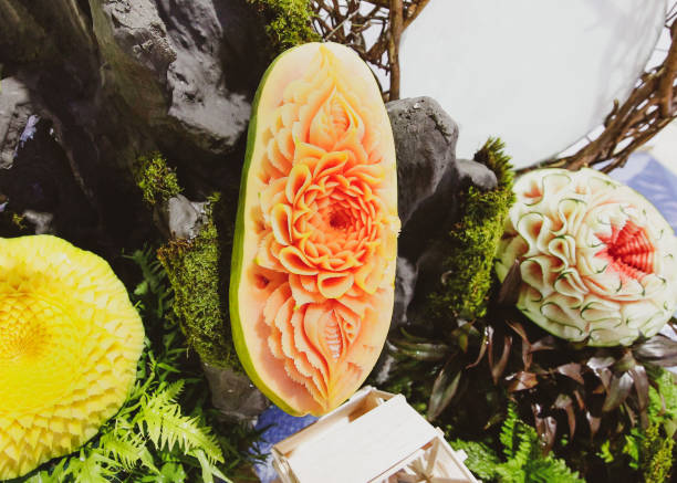 istock Fruit and vegetable carvings, Display thai fruit carving 1091389896