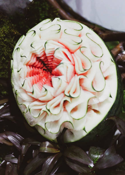 istock Fruit and vegetable carvings, Display thai fruit carving 1091389904