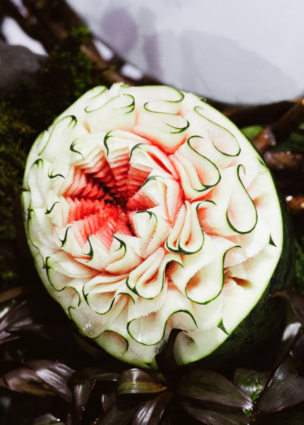 istock Fruit and vegetable carvings, Display thai fruit carving 1091389908