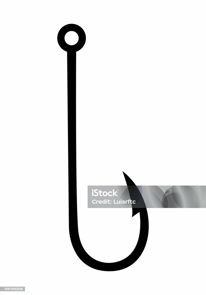 Fish hook dark silhouette The dark silhouette of a fish hook on white background Fishing Hook stock vector