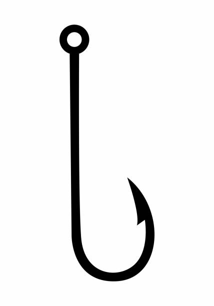 Fish hook dark silhouette The dark silhouette of a fish hook on white background hook equipment stock illustrations