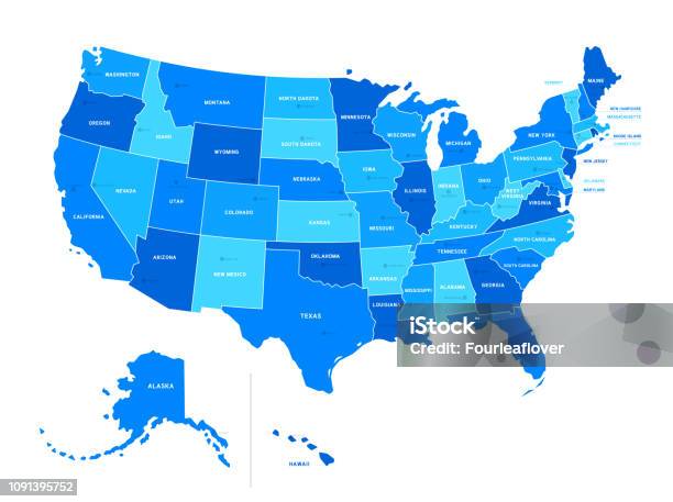 Vetores de O Mapa Detalhado Dos Eua Com As Regiões Estados Unidos Da América e mais imagens de EUA