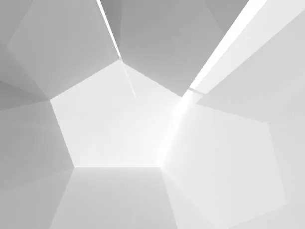 Empty white minimal geometric interior perspective. 3d render illustration