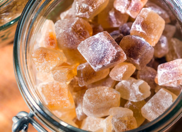 rock candy cane sugar in glass
