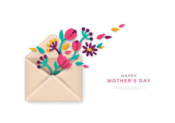 어머니 날 선물 봉투 - greeting card flower mothers day tulip stock illustrations