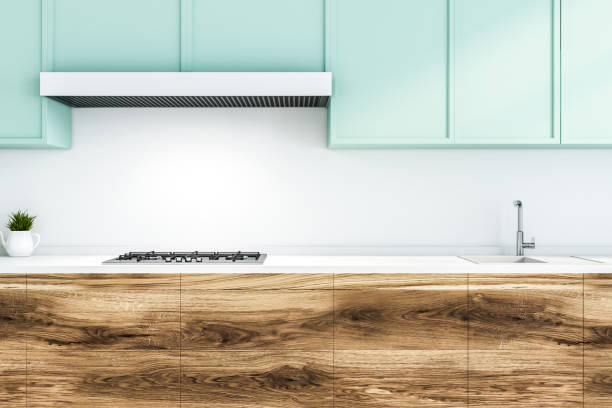 istock Kitchen with wooden and blue counters close up 1091402912