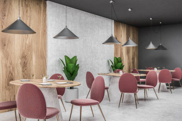 istock White and gray cafe interior, red chairs 1091404162