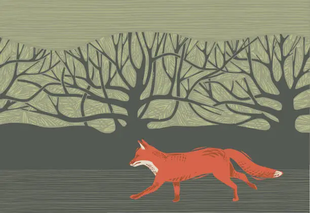 Vector illustration of Countryside scene with Fox