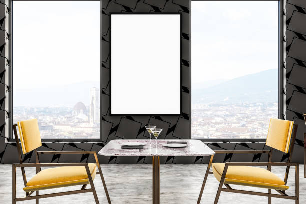 istock Gray loft restaurant, yellow chairs, poster 1091404800
