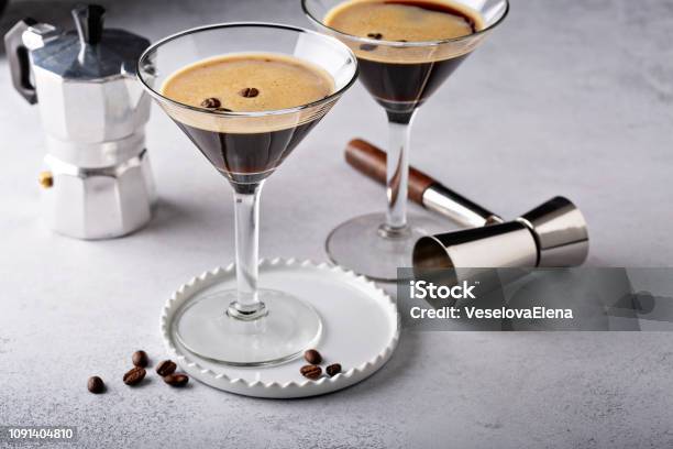 Espresso Martini In Two Glasses Stock Photo - Download Image Now - Martini, Espresso, Cocktail