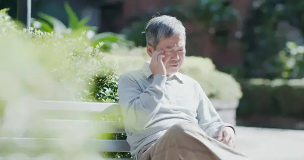 old man depressed and forget something outdoor