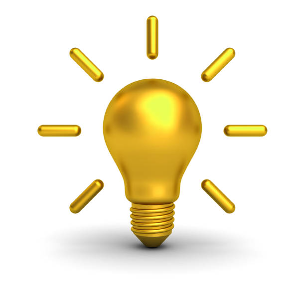 影 3 d レンダリングで白い背景に分離された金アイデア電球 - light bulb inspiration ideas innovation ストックフォトと画像