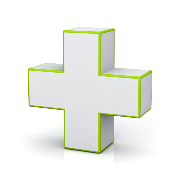 White with green edge plus sign isolated on white background with shadow and reflection  3D rendering