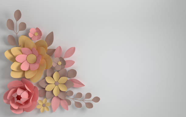 istock Paper pastel colored flowers on white background. Valentine's day, Easter, Mother's day, wedding greeting card. 3d render digital spring or summer illustration in paper art style. 1091415998
