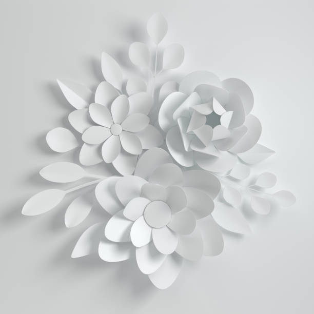 istock Paper white elegant flowers on white background. Valentine's day, Easter, Mother's day, wedding greeting card. 3d render digital spring or summer illustration in paper art style. 1091416006