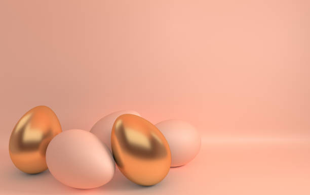istock Pastel pink and golden easter eggs on pink background. 3d render, digitally generated template. Happy Easter big hunt or sale banner 1091416390