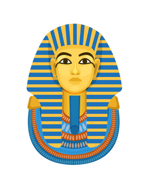 Golden funerary mask, bust of pharaoh of ancient Egypt, Tutankhamen. Golden funerary mask, bust of the pharaoh of ancient Egypt, Tutankhamen. International historical landmark, an ancient Egyptian artifact. Vector illustration isolated. ancient egyptian art stock illustrations