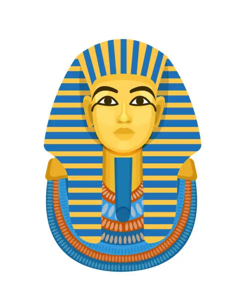 Vector illustration of Golden funerary mask, bust of pharaoh of ancient Egypt, Tutankhamen.