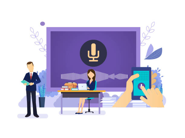 ilustrații de stoc cu difuzor inteligent sau asistent vocal. asistent vocal virtual de control uman. - recunoaşterea vorbirii