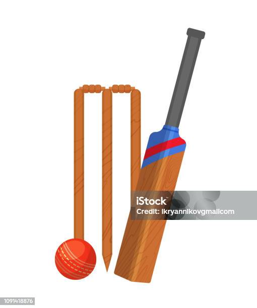 Set Of Attributes For Cricket Wooden Cricket Gate Bat Ball Stock  Illustration - Download Image Now - iStock