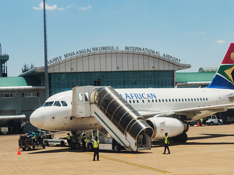 LIVINGSTON, ZAMBIA - NOVEMBER 24, 2018. Harry Mwanga Nkumbula International Airport in Livingstone, Zambia, Africa