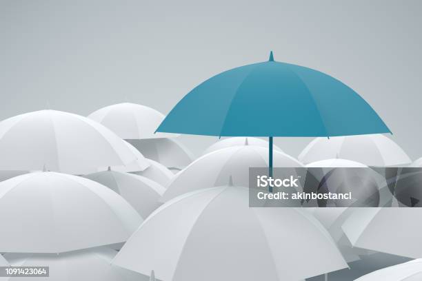 Umbrella Standing Out From The Crowd Stock Photo - Download Image Now - Insurance, Umbrella, Business