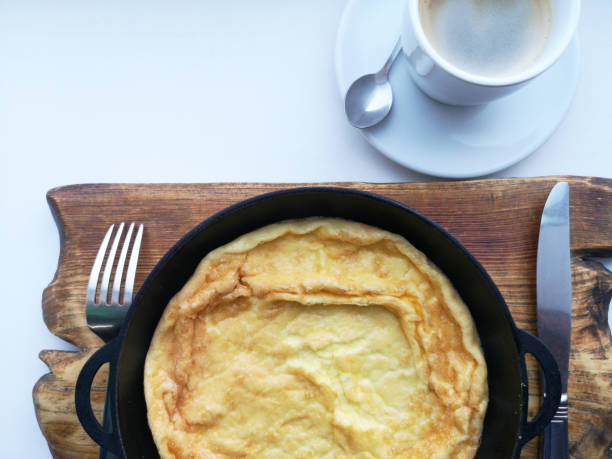 istock Delicious breakfast: coffee, croutons, scrambled eggs in a pan. Country Food 1091430886