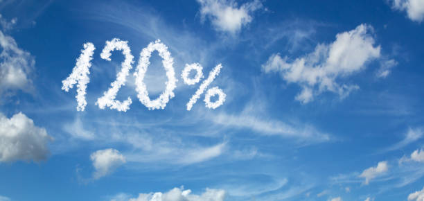 istock Number of 120 percent on a blue background with clouds 1091431264