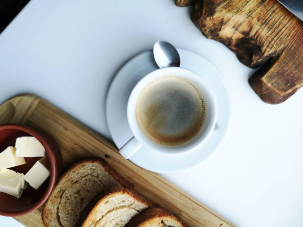 istock Delicious breakfast: coffee, croutons, scrambled eggs in a pan. Country Food 1091431366