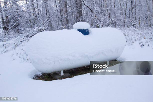 Propane Tank On A Cold Winter Day Stock Photo - Download Image Now - Propane, Gas Tank, Storage Tank