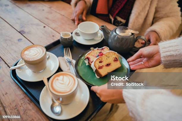 Coffee And Cake With Friends Stock Photo - Download Image Now - Cake, Tea - Hot Drink, Cafe