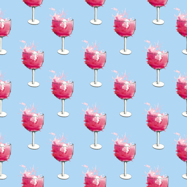 istock Pattern with wine glass, sketched watercolor wineglasses and silhouette. Wine tasting invitation or party 1091438352