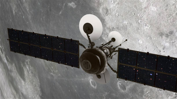 istock Space Research. Satellite orbiting near Moon 1091446260