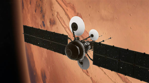 istock Space Research. Satellite orbiting near Mars 1091446264