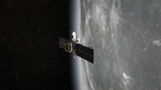 istock Space Research. Satellite orbiting near Moon 1091446268
