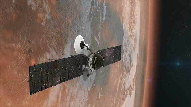 istock Space Research. Satellite orbiting near Mars 1091446298
