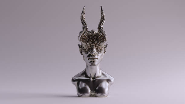istock Silver Antique Horned Demon Queen Statue Bust 1091446804