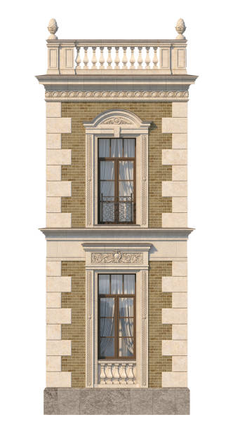 istock Brick facade of a classic-style house with windows. 3d rendering. 1091447518