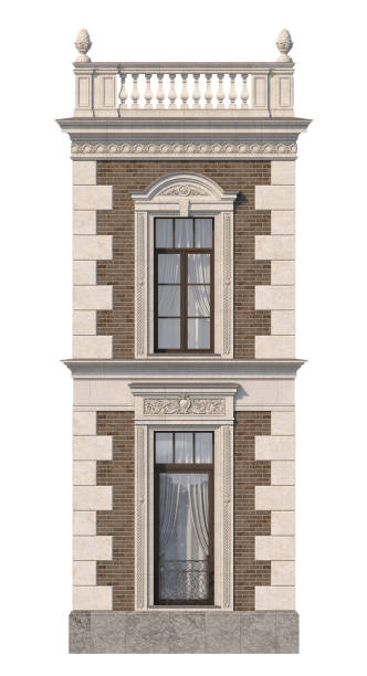istock Brick facade of a classic-style house with windows. 3d rendering. 1091447540