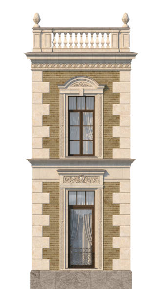 istock Brick facade of a classic-style house with windows. 3d rendering. 1091447550