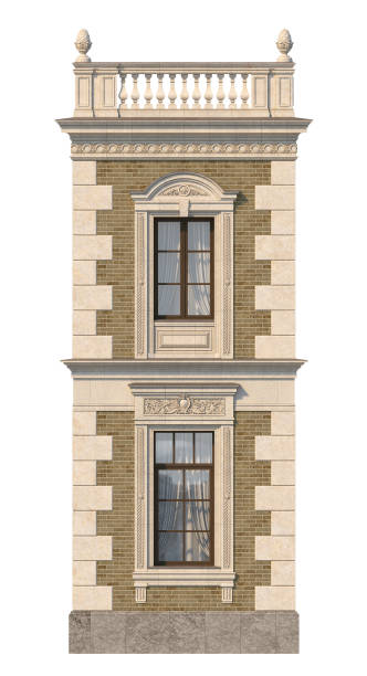 istock Brick facade of a classic-style house with windows. 3d rendering. 1091447570