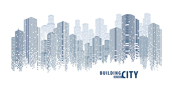 Abstract Futuristic City vector, Digital Cityscape. transparent city landscape, Dots Building in the City, sci-fi, skyline Perspective, Architecture vector