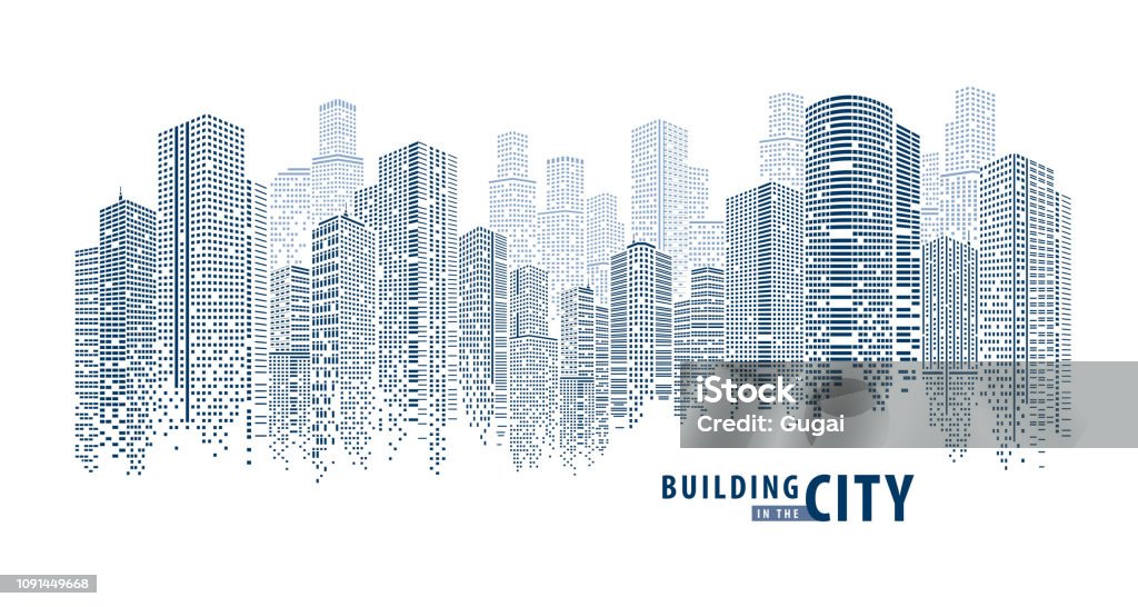 Pano Building abstract 1 Abstract Futuristic City vector, Digital Cityscape. transparent city landscape, Dots Building in the City, sci-fi, skyline Perspective, Architecture vector City stock vector