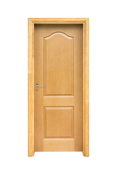istock Simple wooden door isolated on white 1091451698