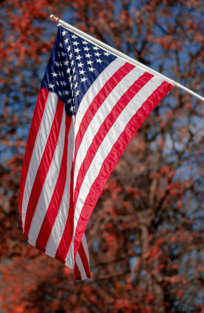 istock AMERICAN FLAG WITH FALL LEAVES 1091454198