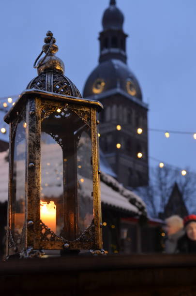 istock Beautiful Candle Laterna In Winter Night 1091462206