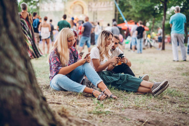 istock Using phones on a music festival 1091465064