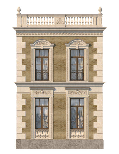 istock Brick facade of a classic-style house with windows. 3d rendering. 1091469012